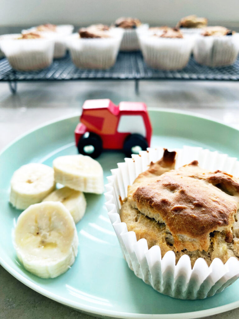 Baby and Toddler Friendly Peanut Butter and Banana Muffins